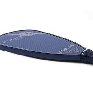 Corner view of a dark blue pickleball paddle with CYPHER PRO and PROLITE text.