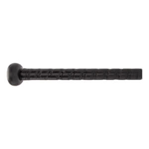 Side view of a black baseball bat with a textured grip and rounded knob.