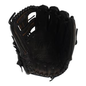 Front view of a black Mizuno MVP Prime Series glove with embossed MVP logo and stitching.