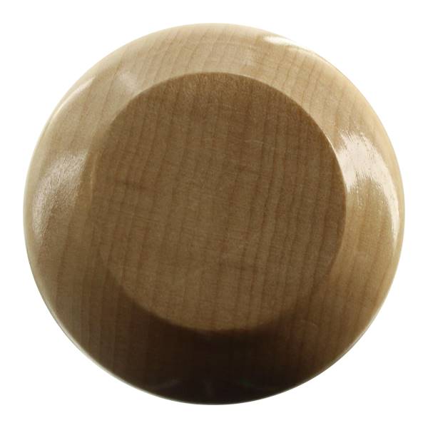 Top-down view of a light brown maple wood baseball bat with a smooth, rounded knob.