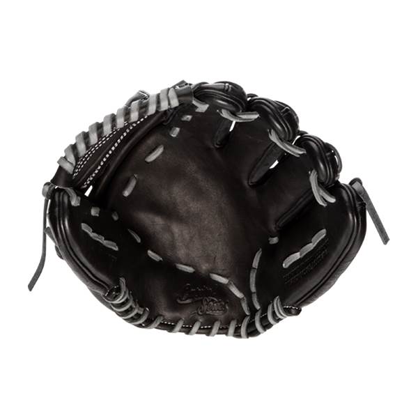 Top-down view of a black baseball glove with white stitching and a Capitol Series logo.