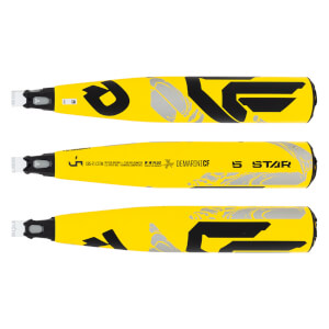 Top-down view of yellow baseball bats with black and silver graphics and DeMarini CF branding.