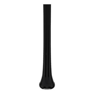Side view of a black baseball bat with a flared knob.