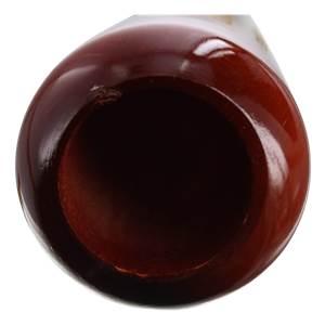 Bottom view of a dark wood baseball bat with a hollowed end.