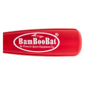 Close-up of a red BamBooBat with white text and a registered trademark symbol.