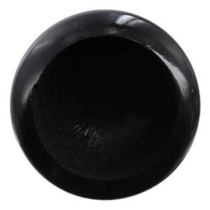 Top-down view of a black baseball bat end with a smooth, rounded edge.