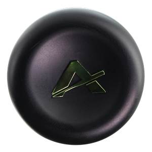 End cap view of a black Anderson bat with a green A logo.