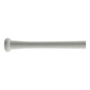 Side view of a white baseball bat with a rounded knob and tapered handle.