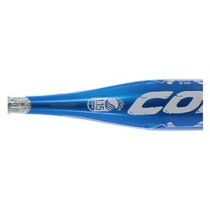 Close-up of a blue baseball bat with COMBAT logo, 1.15 BPF, and USSSA markings.