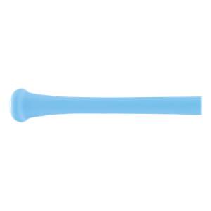 Side view of a light blue baseball bat with a knob and tapered handle.