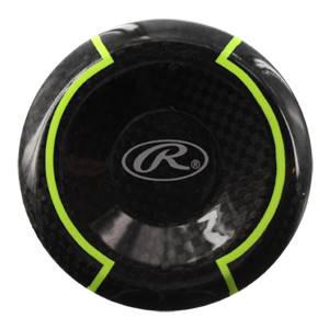 Top-down view of a black baseball bat with a carbon fiber pattern and lime green accents.