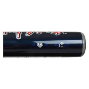Side view of a blue softball bat with red lettering and ASA Certified logo.