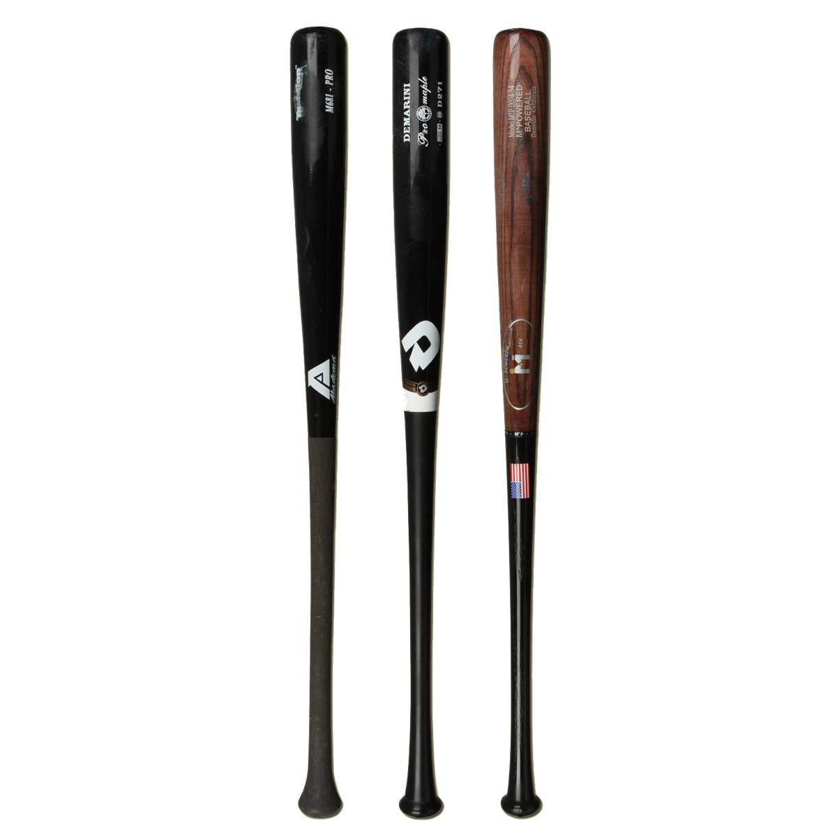 Bat Pack Akadema M681, DeMarini DX271, and M^Powered MP0074 Wood Bats