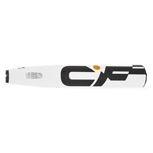 Side view of a white baseball bat with black CF branding and a 1.15 stamp.
