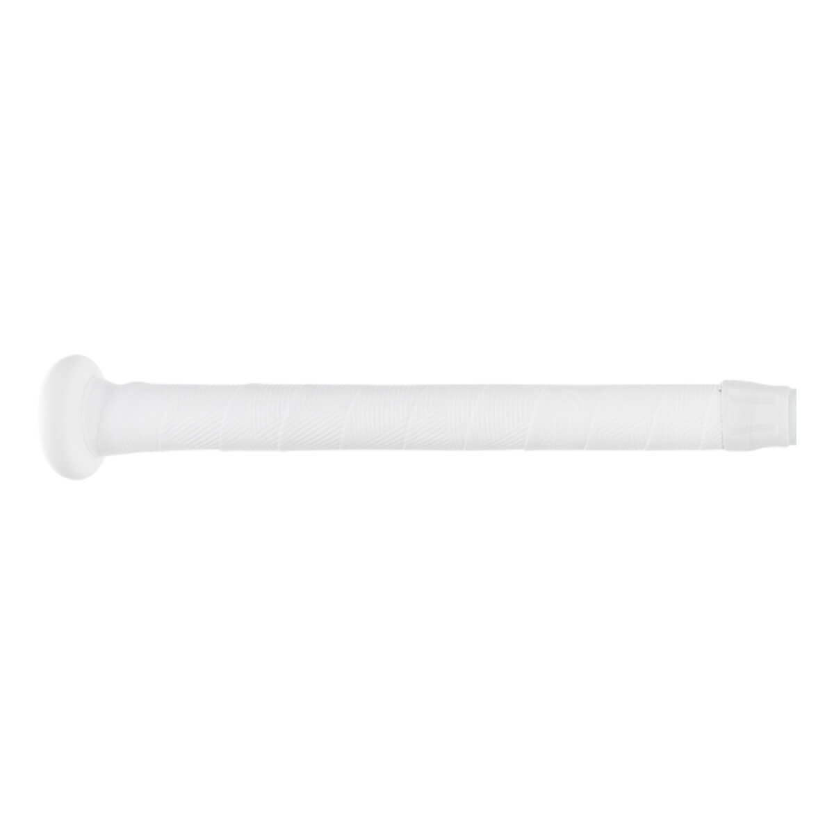 Side view of a white baseball bat with a knob, a wrapped grip, and a tapered barrel.