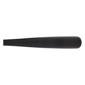 Side view of a black baseball bat with a smooth, rounded barrel and tapered handle.