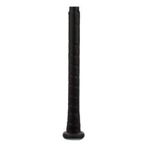 Close-up of a black baseball bat grip with a perforated texture and a rounded knob.