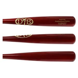 Top view of a red baseball bat with gold DTB logo and Model 243 Professional Series text.