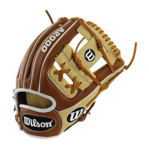 Front view of a brown and tan baseball glove with A2000 and Wilson branding.