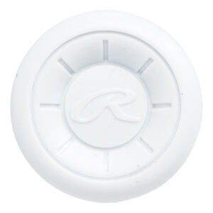 Top-down view of a white bat end cap with a raised Rawlings logo and radial segments.