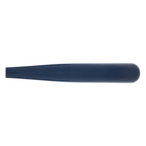 Side view of a blue baseball bat with a smooth, rounded end.
