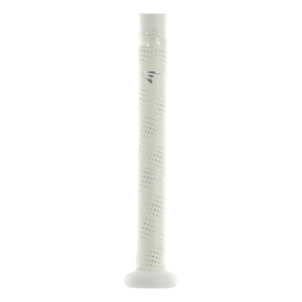 Close-up of a white baseball bat grip with a perforated pattern and Easton logo.