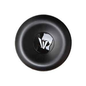 Top-down view of a black baseball bat end cap with a white Easton logo.