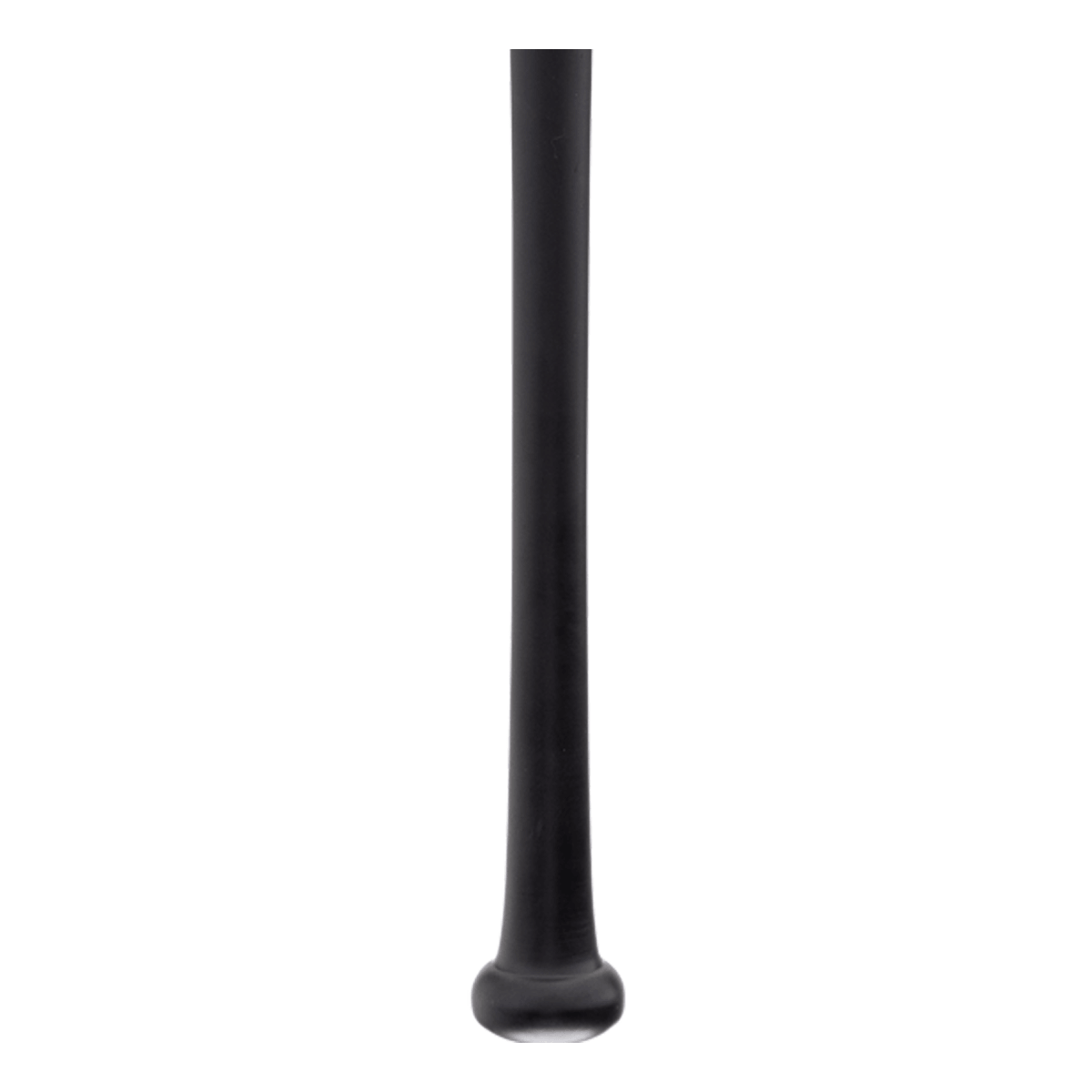 Bottom view of a black, cylindrical rod with a rounded base.