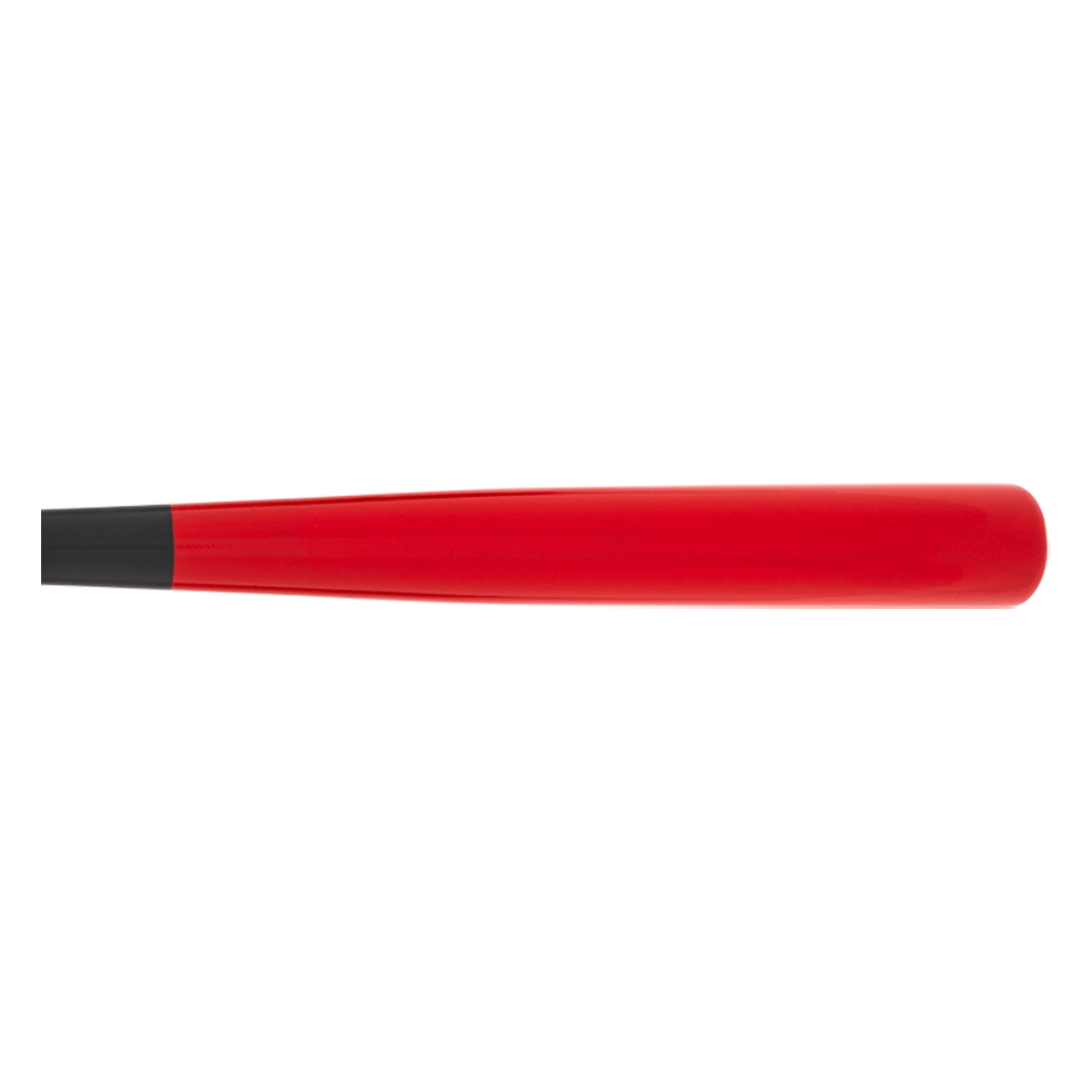 Close-up of a red baseball bat handle with a black grip.