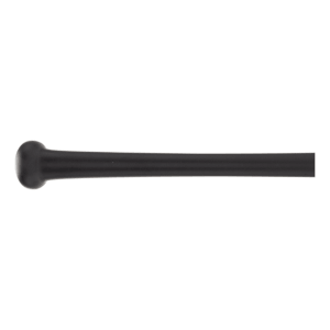 Side view of a smooth, black baseball bat with a rounded knob.