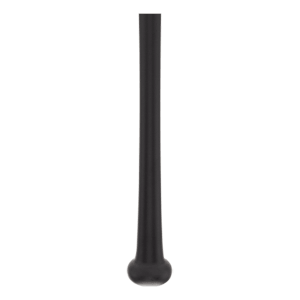 Bottom-up view of a black baseball bat with a rounded knob.