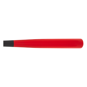 Close-up of a red baseball bat handle with a black grip.