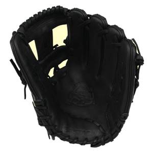 Interior view of a black baseball glove with a textured palm and visible EASTON text.