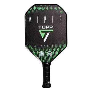Front view of a black pickleball paddle with green scale pattern, VIPER, TOPP, and GRAPHITE text.