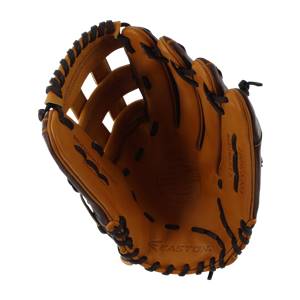 Top-down view of a tan baseball glove with a webbed pocket, PROFESSIONAL PATTERN text, and EASTON logo.