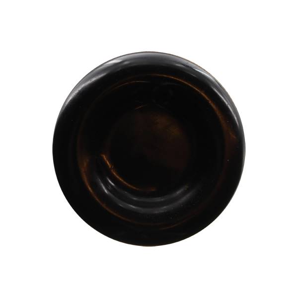 Top-down view of a black baseball bat end with a smooth, concave surface.