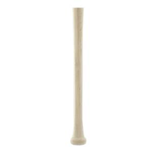 Side view of a light wood baseball bat with a flared knob and smooth barrel.