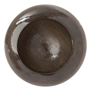 Top-down view of a dark brown wood baseball bat with a concave end and visible wood grain.