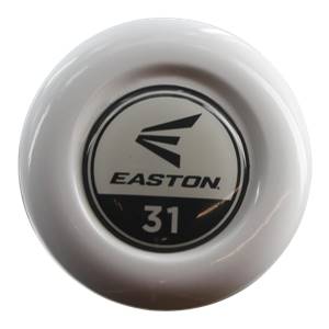 End view of a white Easton bat with a black circular logo and the number 31.