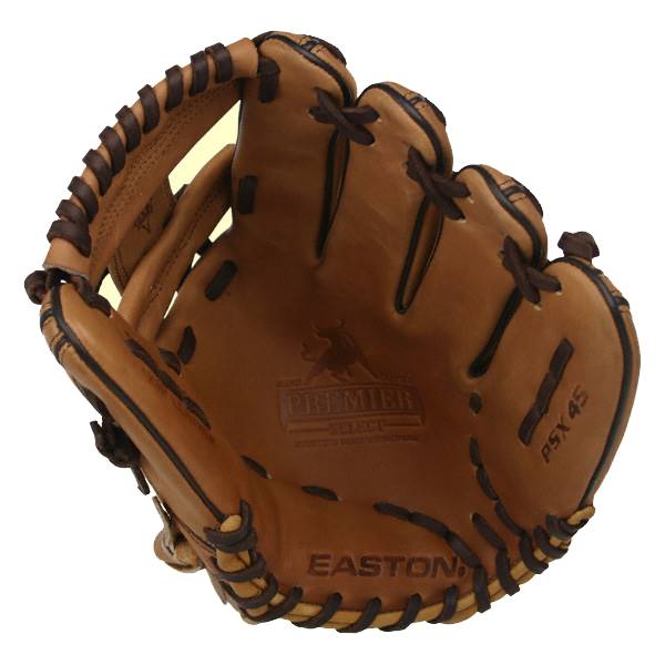Interior view of a tan baseball glove with PREMIER SELECT and PSX 45 branding.