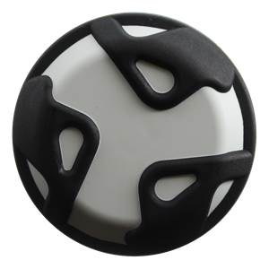 Top-down view of a white baseball bat end cap with black abstract grip pattern.