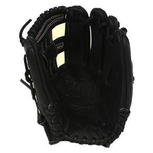 Front view of a black Mizuno MVP Series glove with white stitching and embossed logo.