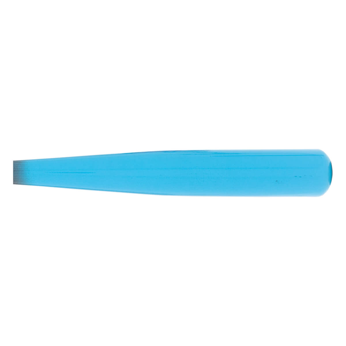 Side view of a blue baseball bat with a dark tapered handle and a rounded barrel.