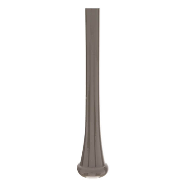 Side view of a gray baseball bat with a fluted knob and a smooth barrel.
