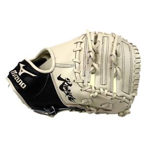 Side view of a black and cream Mizuno MVP Prime Series GXF52 first base mitt with Prime script logo.