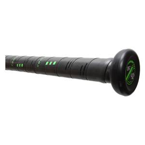 Close-up of a black tee ball bat grip with green com text and 26 / 12.5 oz markings.