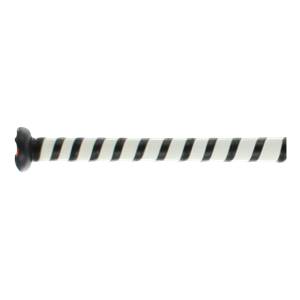 Side view of a black and white striped fastpitch softball bat with a black end cap.