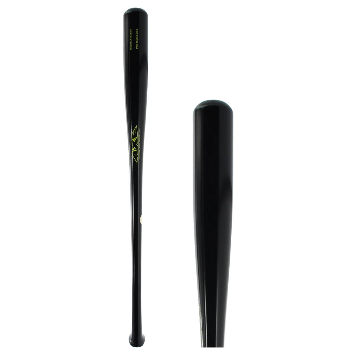 Side view of a black AXE baseball bat with green AXE logo and text.