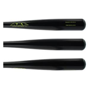 Side view of a black AXE baseball bat with yellow AXE logo and PRO MAPLE 243 text.