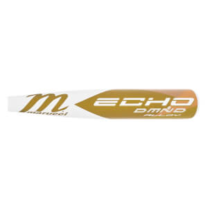 Side view of a white and bronze fastpitch bat barrel with Marucci logo and ECHO DMND ALLOY text.